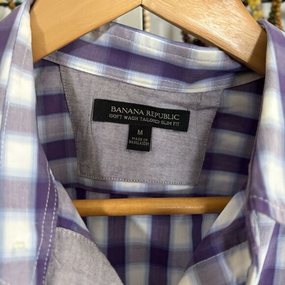 BANANA REPUBLIC Purple Checkered Men's button down shirt mens medium gingham - Picture 2 of 5